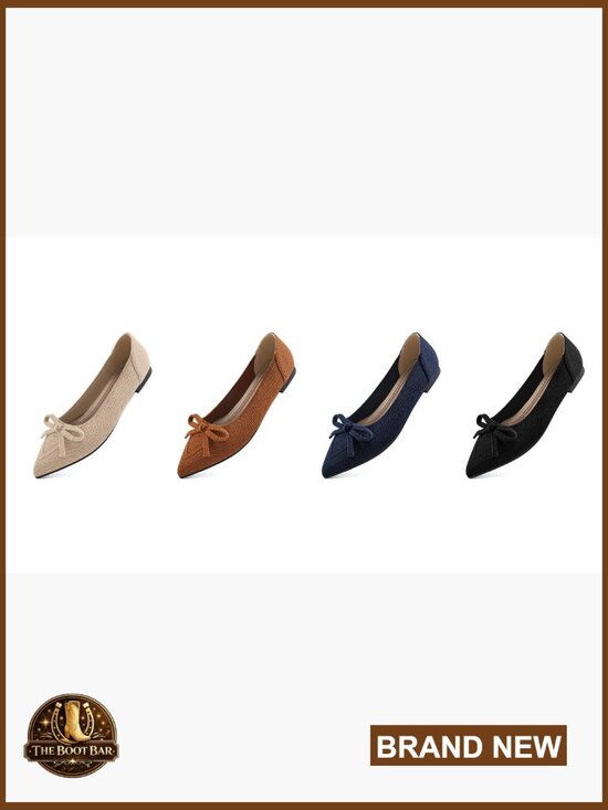 Censtreet Ballet Flats Shoes for Women: Dressy Pointed Toe  Womens Pointed Toe Bow Knit Flats Slip On Dressy Work Shoes